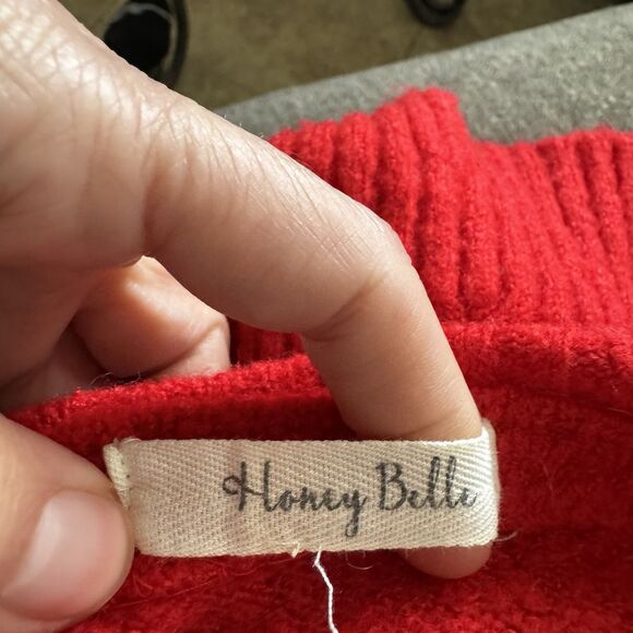 Honey Belle Women's Sweater Sz Small Off Shoulder Cut Out Turtleneck Red Ribbed - Picture 11 of 16